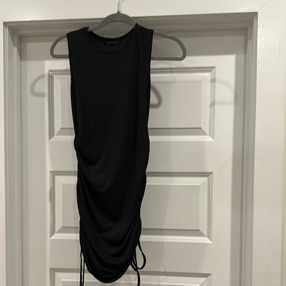 SHEIN Black Ruched Sleeveless Knee-Length Dress